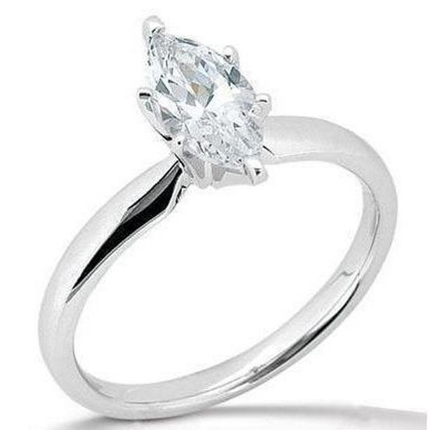 Picture of Harry Chad Enterprises 37569 1 CT Marquise Diamond Engagement Solitaire Ring, 14K White Gold - Size 6.5