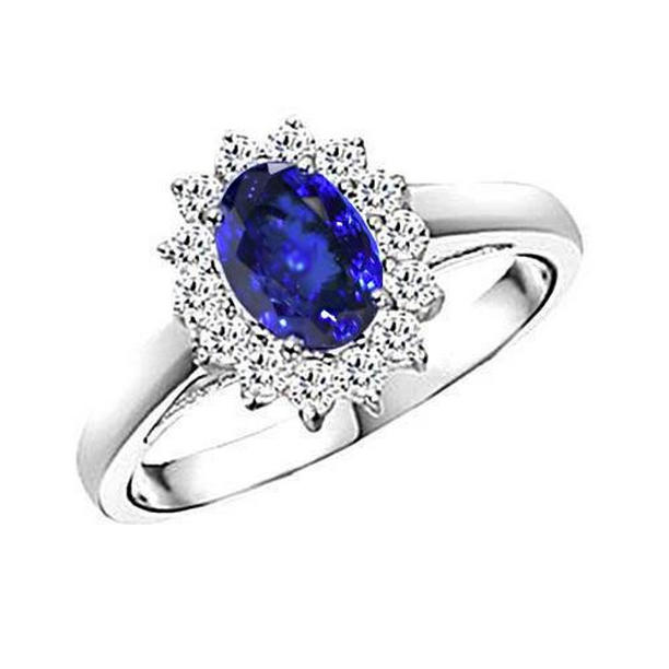 37591 5.30 CT Tanzanite Oval Diamonds Ring, 14K White Gold - Size 6.5