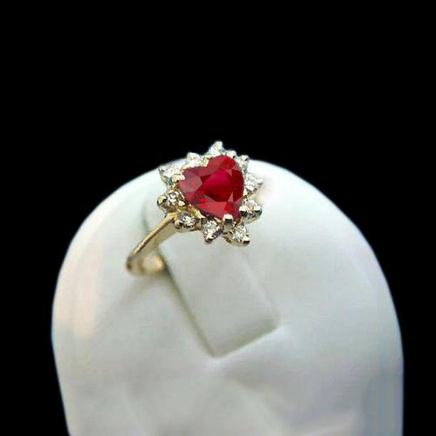 37683 2.25 CT Heart Cut Ruby & Diamond Ring, 14K Yellow Gold - Size 6.5