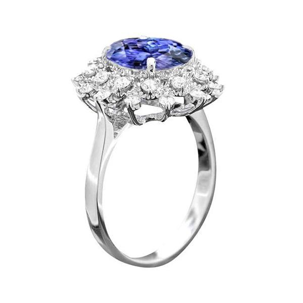 37700 Tanzanite Round Diamond 3.75 CT Ring, 14K White Gold - Size 6.5