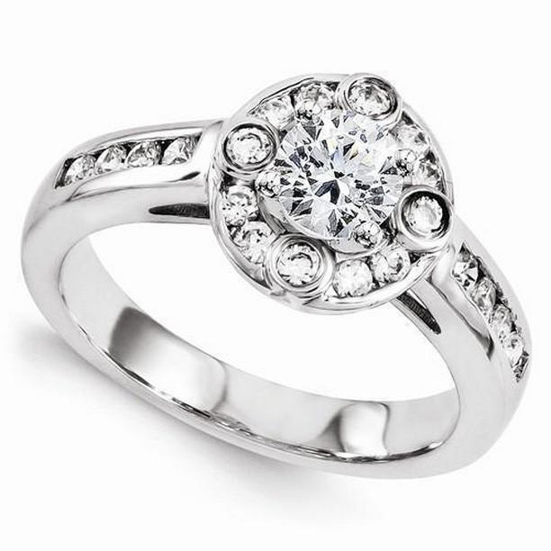 1.30 CT Round Diamond Center with Accent Engagement Ring, 14K White Gold - Size 6.5