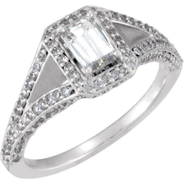 37735 1.75 CT Emerald & Round Halo Diamond Engagement Ring, 14K White Gold - Size 6.5