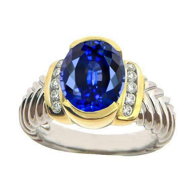 Picture of Harry Chad Enterprises 37813 3.51 CT Oval Sri Lanka Sapphire Diamond Ring&#44; Size 6.5