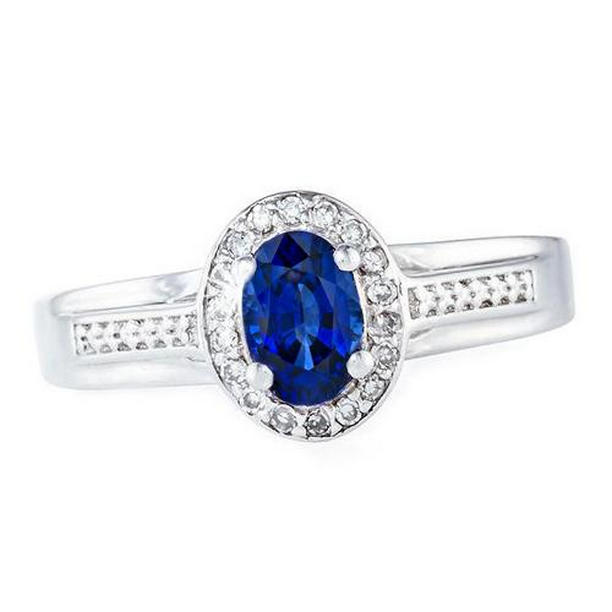 1.80 CT Sri Lankan Sapphire & Round Diamonds Ring, 14K White Gold - Size 6.5