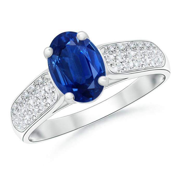 37849 4.40 CT Sri Lanka Blue Sapphire Round Diamonds White Gold Ring, Size 6.5