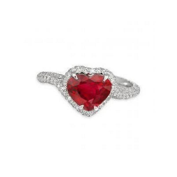 Picture of Harry Chad Enterprises 37864 6.75 CT Red Ruby Heart Shape with Diamond Ring&#44; 14K Gold - Size 6.5