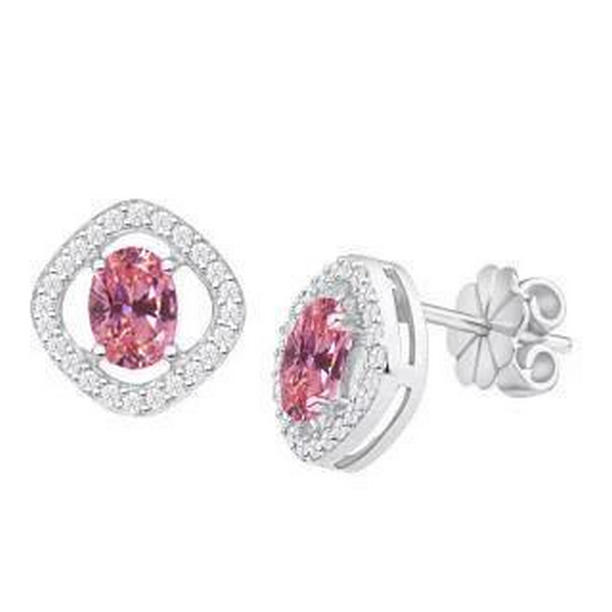 Picture of Harry Chad Enterprises 40805 1.98 CT Pink Sapphire Diamond Stud Halo Earring&#44; 14K White Gold