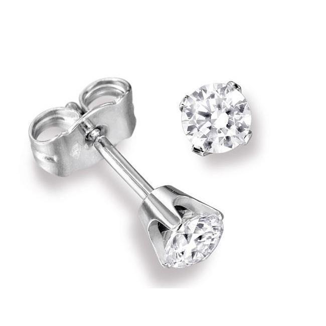 40808 1 CT Round Diamond Stud Earring, 14K White Gold
