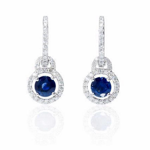 Picture of Harry Chad Enterprises 40814 2.44 CT Sri Lanka Sapphire & Diamond Dangle Earrings&#44; 14K White Gold