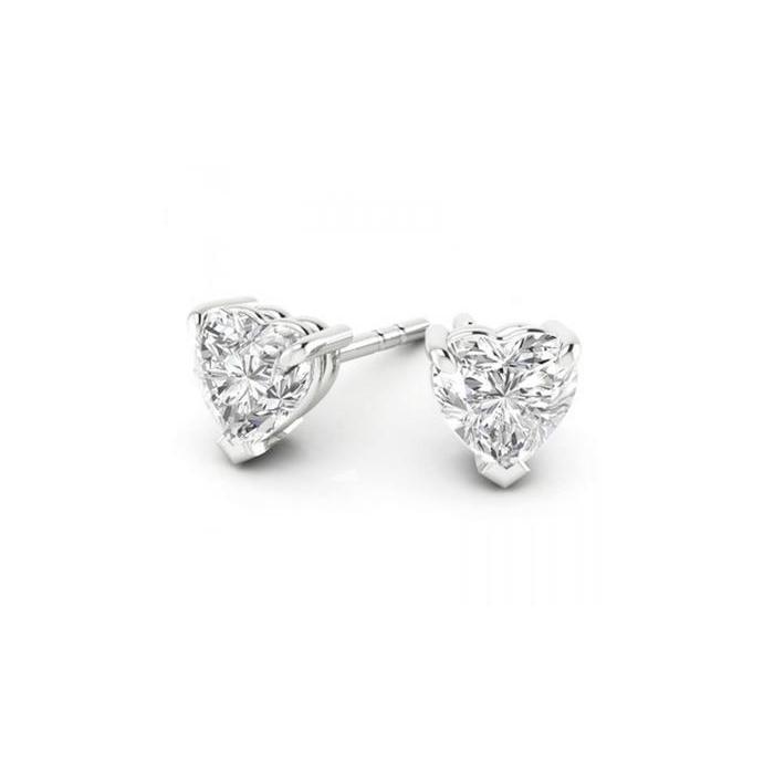 40896 1 CT Heart Cut Diamond Stud Earring, 14K White Gold