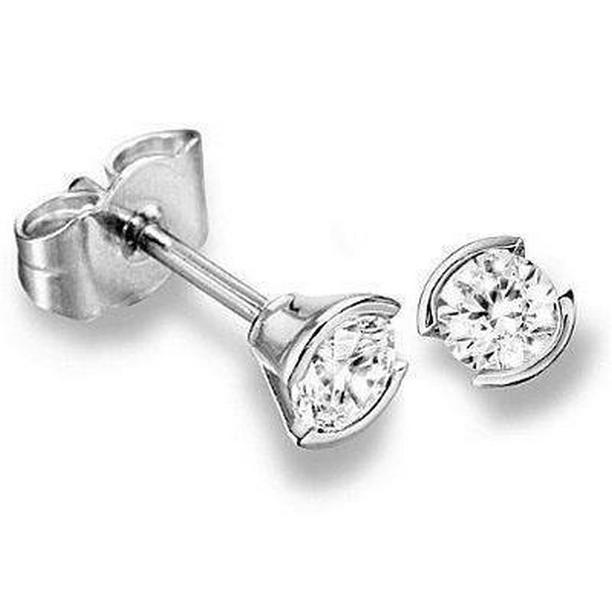 40899 1 CT Half Bezel Set Round Diamond Stud Earrings