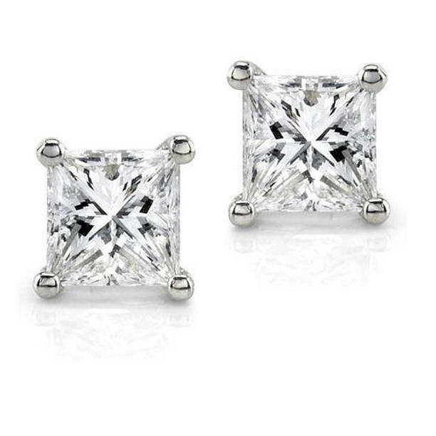 40933 1 CT Prong Set Princess Cut Diamond Stud Earring, 14K White Gold