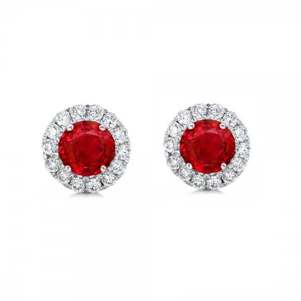 Picture of Harry Chad Enterprises 41879 2.50 CT Round Red Ruby Halo Diamond Stud Earring&#44; 14K White Gold