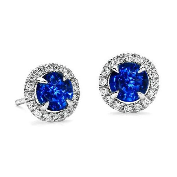 Picture of Harry Chad Enterprises 41882 1.32 CT Sapphire Halo Round Diamond Stud Earring&#44; 14K White Gold