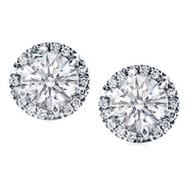 1.56 CT Prong Set Round Halo Diamond Stud Earrings