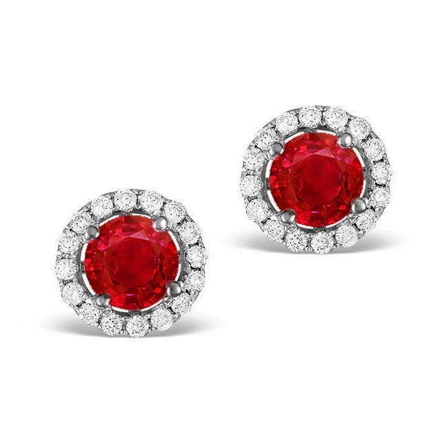 Picture of Harry Chad Enterprises 41897 2.40 CT Round Cut Red Ruby & Halo Diamond Stud Earring