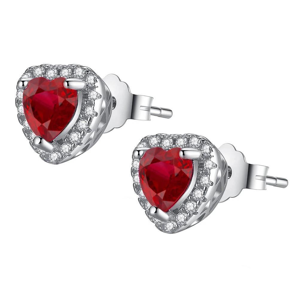 Picture of Harry Chad Enterprises 41902 2.40 CT Heart Cut Ruby & Round Diamond Halo Stud Earring