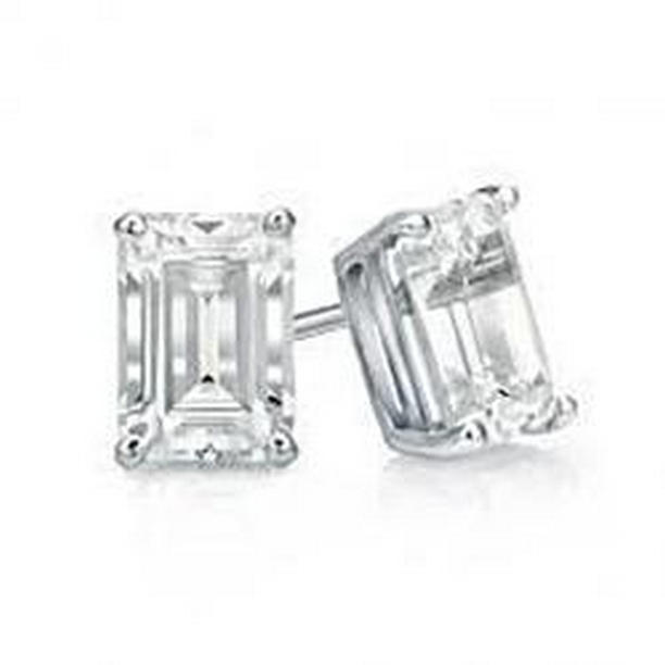 48890 Sparkling Emerald Cut 1.50 CT Diamond Stud Earring, 14K White Gold