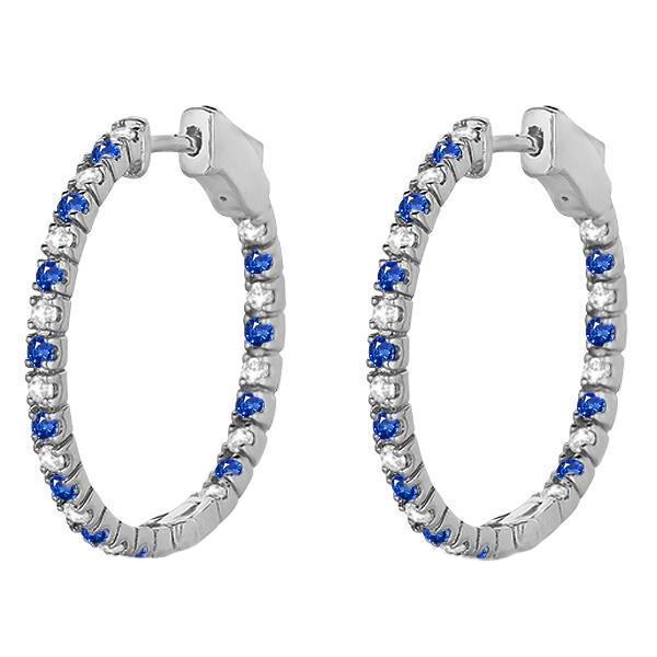 Picture of Harry Chad Enterprises 48926 5 CT Round Sri Lanka Sapphire & Diamonds Ladies Hoop Earrings