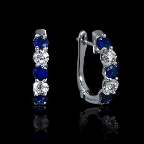 Picture of Harry Chad Enterprises 48938 4 CT Ceylon Sapphire Jewelry Diamond Womens Hoop Earring&#44; Gold