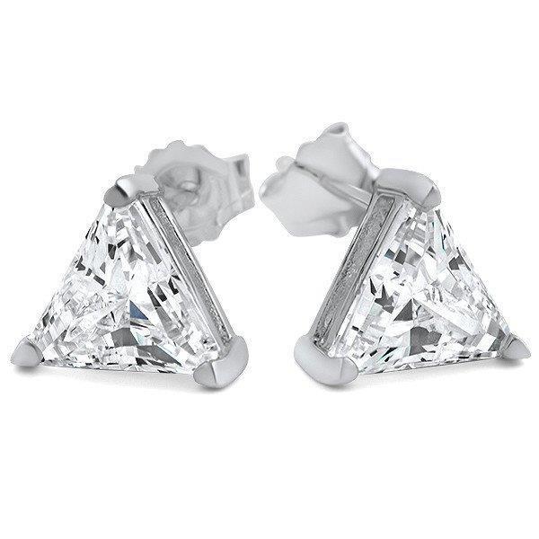 49024 2 CT Triangle Cut Solid Diamond Stud Earring, White Gold