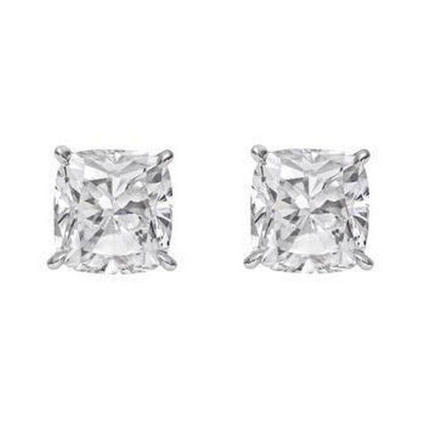 49032 2 CT Cushion Cut Gold Prong Set Diamond Stud Earring