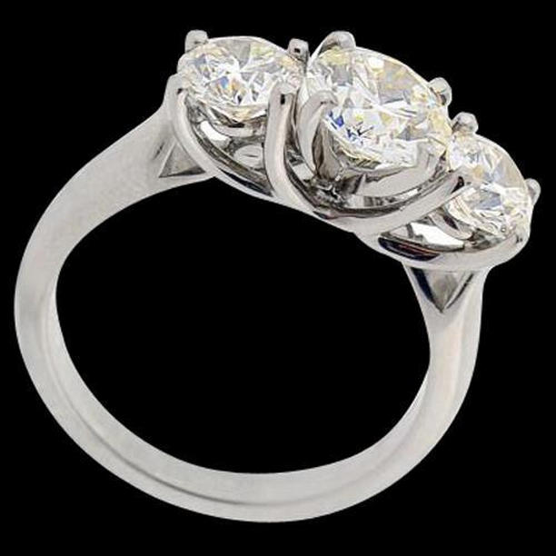 50375 3.01 CT White Gold Diamond Three Stone Engagement Ring, Size 6.5