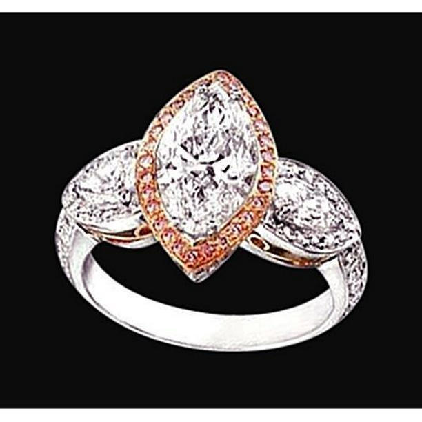 Picture of Harry Chad Enterprises 50397 3.01 CT Marquise Diamond 3 Stone Two Tone Gold Ring&#44; Size 6.5