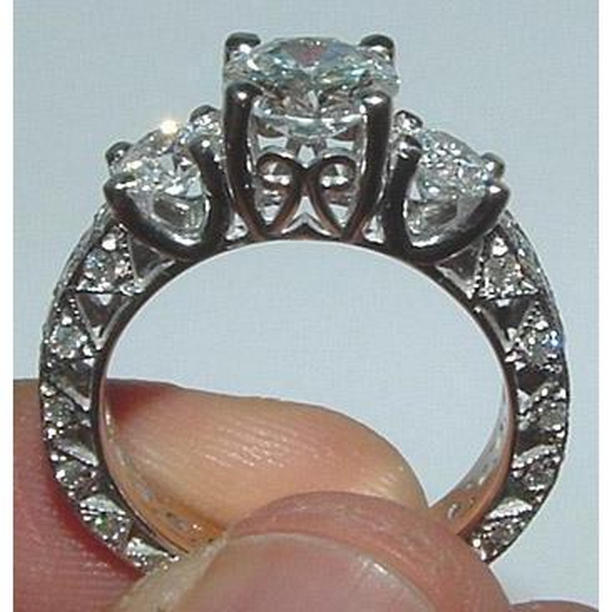 Picture of Harry Chad Enterprises 50454 2.51 CT Filigree Antique Style 3 Stone Diamond Engagement Ring, Size 6.5