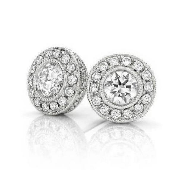 51500 2.28 CT Sparkling Round Diamond Stud Halo Earrings, 14K White Gold