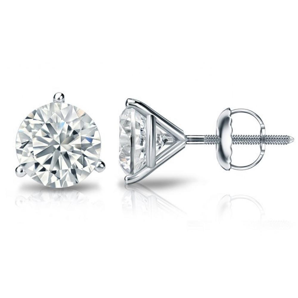 51512 2.0 CT Three Prong Set Diamond Lady Stud Earrings, 14K White Gold