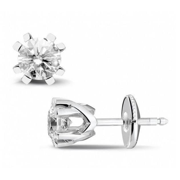 51515 Round Cut 2.00 CT Diamonds Ladies Stud Earrings, 14K White Gold