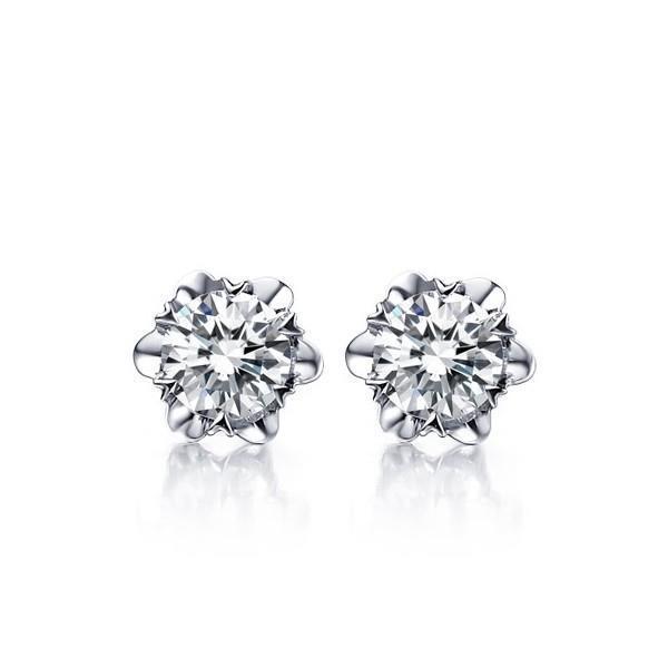 51557 Solitaire 2.00 CT Diamonds Ladies Stud Earrings, 14K White Gold