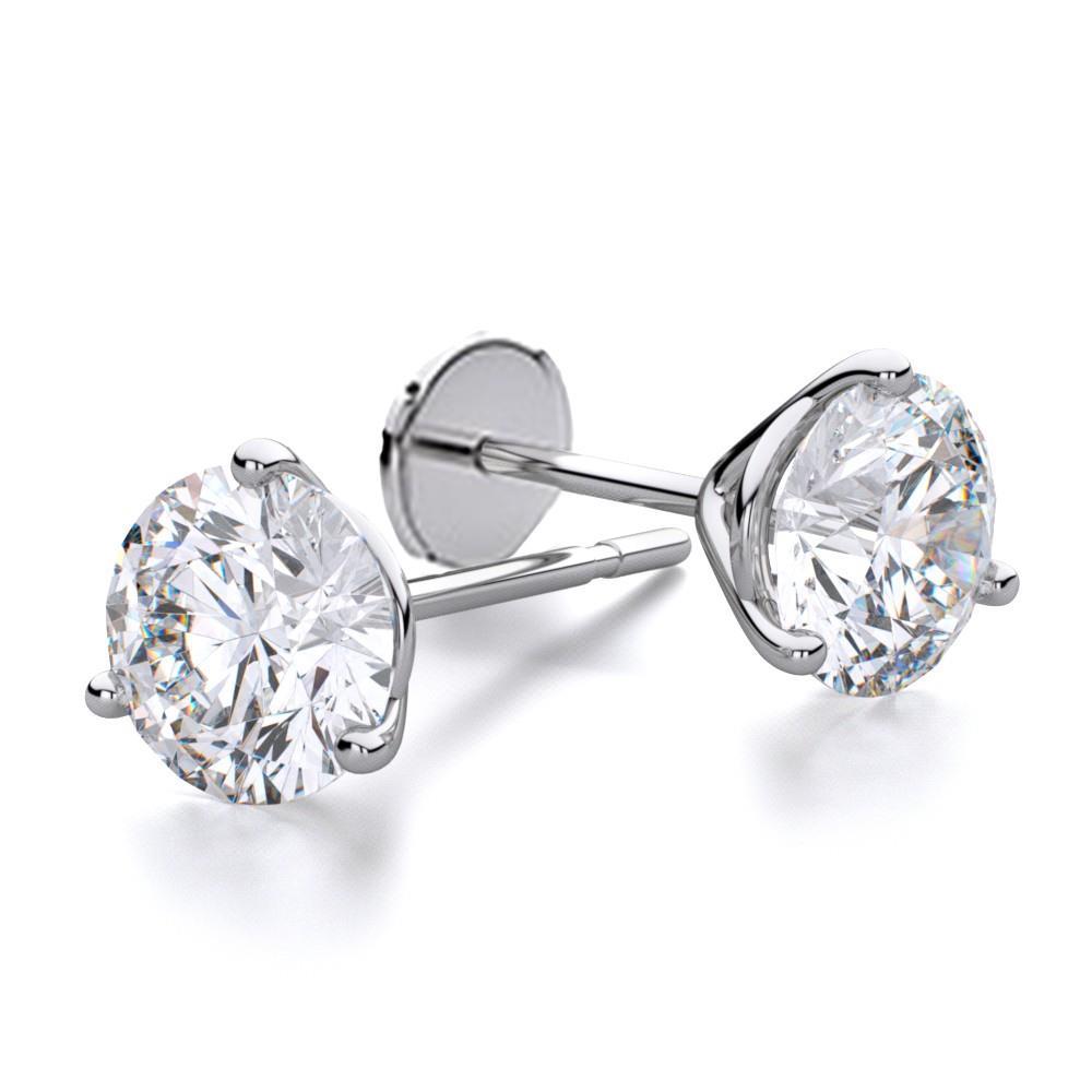 2 CT Round Diamond Stud Womens Earring, 14K White Gold
