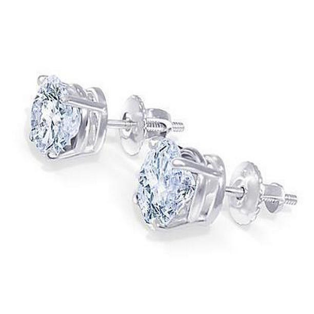 51584 2 CT Round Cut Diamond Stud Earrings, 14K White Gold