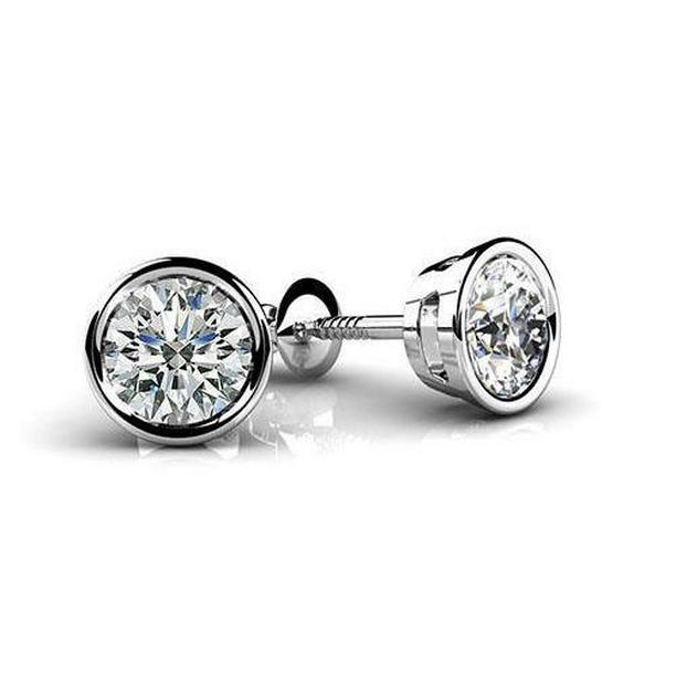 51610 2 CT Solitaire Round Bezel Set Diamond Stud Earring 14K White Gold