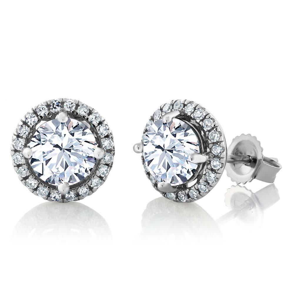 1.90 CT Round Shaped Halo Diamond Stud Earrings, 14K White Gold