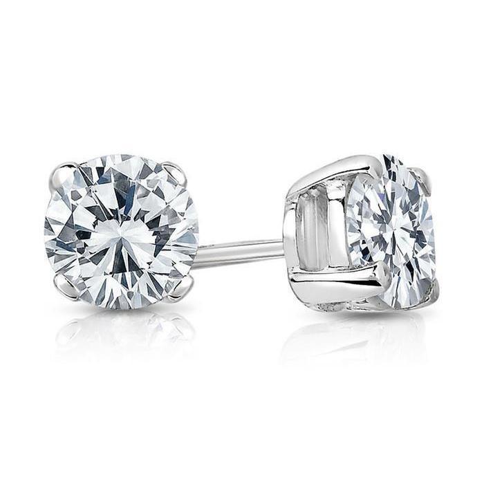 2.00 CT Diamonds Stud Earrings, 14K White Gold