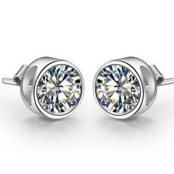 51676 1.50 CT Sparkling Diamond Bezel Set Stud Earrings, 14K White Gold -  Harry Chad Enterprises