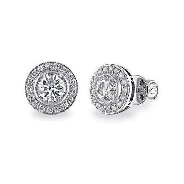 2.20 CT Round Cut Halo Diamond Stud Earring, Fine Gold