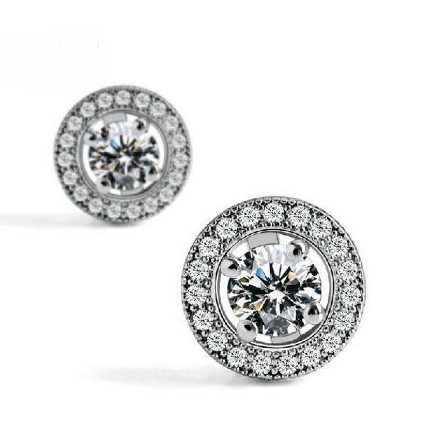 51695 1.60 CT Sparkling Round Diamond Stud Halo Earrings, 14K White Gold