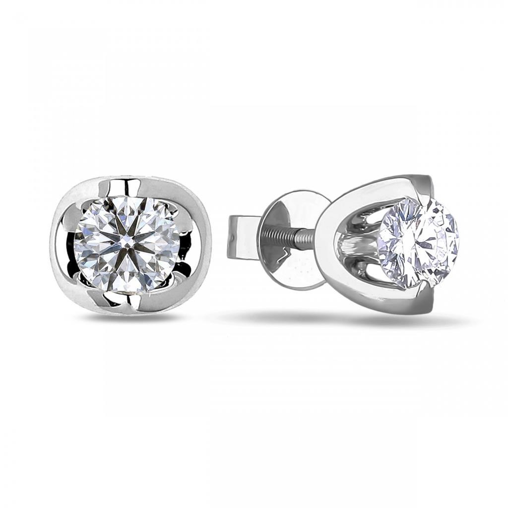 51707 1 CT Sparkling Round Cut Diamonds Stud Earrings, 14K White Gold