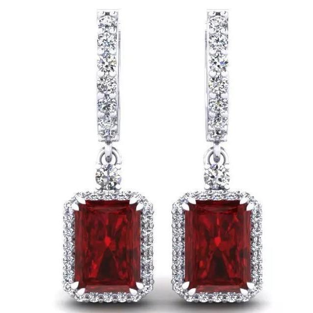 Picture of Harry Chad Enterprises 51746 5 CT Ruby & Diamond Drop Dangle Womens Earring&#44; 14K White Gold