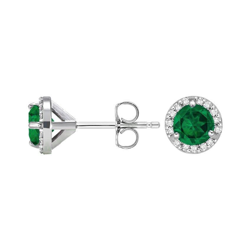 Picture of Harry Chad Enterprises 51761 3.70 CT Round Emerald with Halo Diamond Stud Earring&#44; 14K White Gold