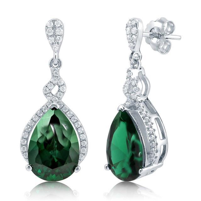 Picture of Harry Chad Enterprises 51767 6.70 CT Emerald & Diamond Dangle Earrings Prong Set&#44; 14K White Gold