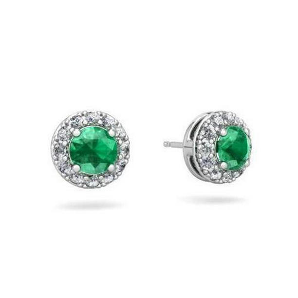 Picture of Harry Chad Enterprises 51770 5 CT Emerald with Diamonds Halo Stud Earrings&#44; 14K White Gold