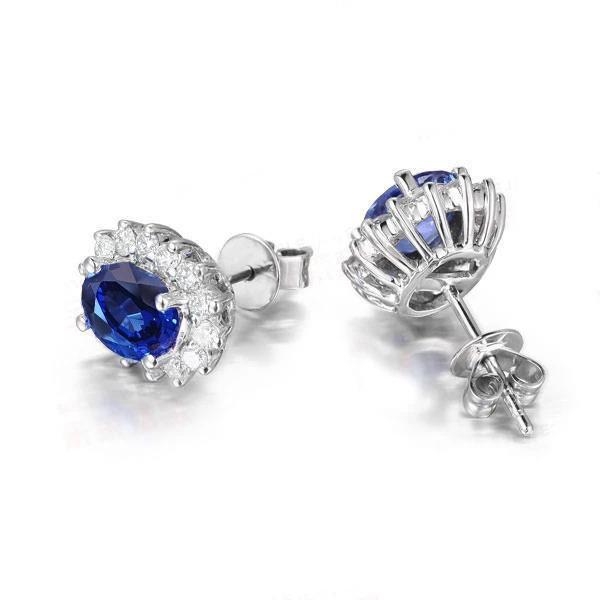 Picture of Harry Chad Enterprises 51782 4.40 CT Sapphire with Halo Diamond Stud Earrings&#44; 14K White Gold