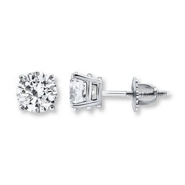 0.90 CT Round Solitaire Diamond Stud Earring 14K White Gold Prong Set