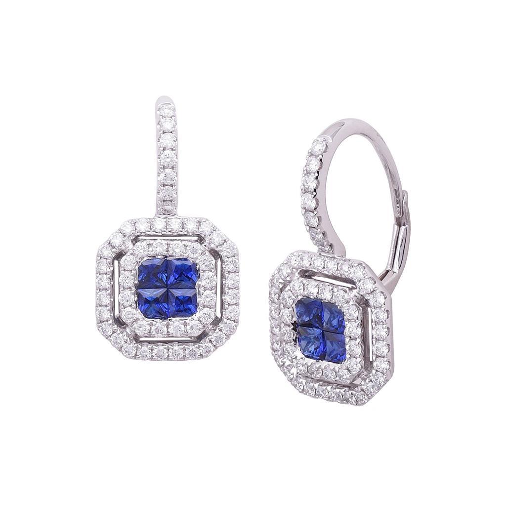 2.30 CT Blue Princess Sapphire & Diamond Drop Earrings, 14K Gold