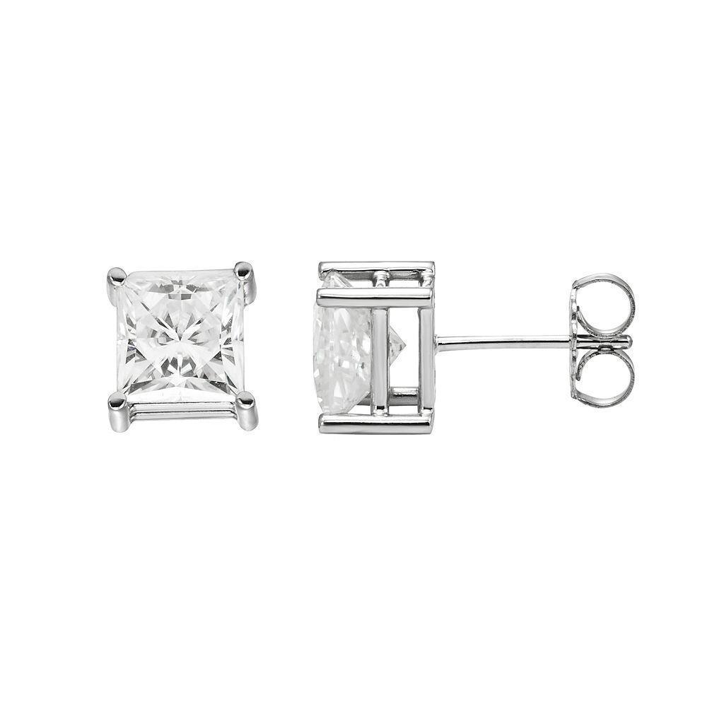 Princess Cut 2 CT Diamonds Womens Stud Earring, 14K White Gold